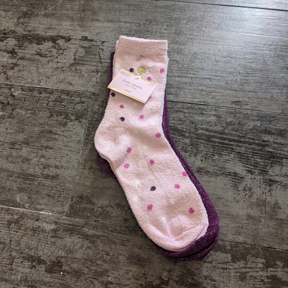 KATE SPADE NY ♠️ Non Slip Fuzzy Crew Socks 2 Pairs Polka Dot Shimmer